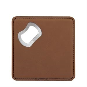 4" x 4" Square Rawhide Leatherette Bottle Opener / Coaster - Priced Individually