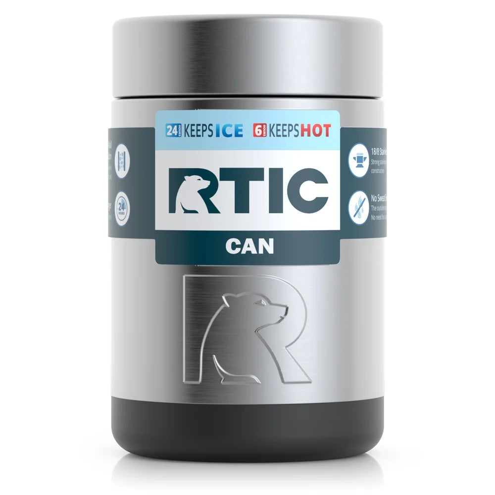 RTIC Can Cooler Insulated, Beer, Beverage, Soda Can Cooler with Lid,  Stainless Steel Metal, Double Wall Insulation Coozie for Cans, Sweat Proof,  12oz