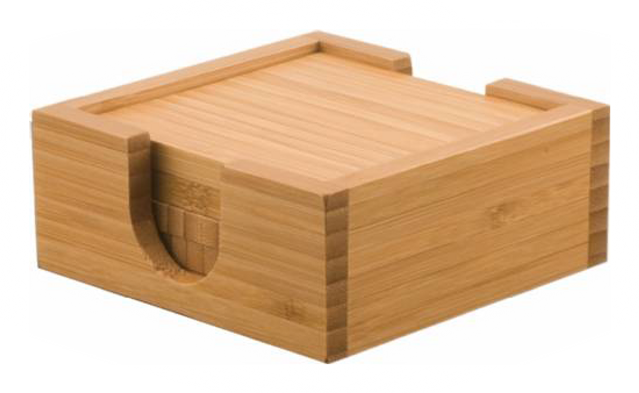 4" x 4" Bamboo Coasters - Set of 4 with Holder